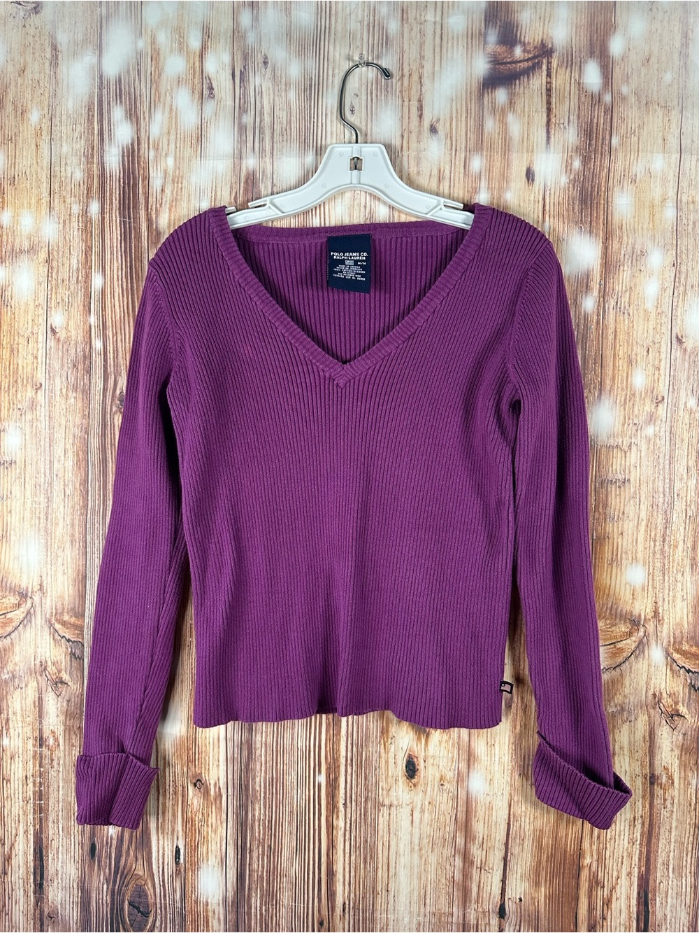 Y2K Polo Jeans Co. Ralph Lauren. Ribbed Long Sleeve V-neck Top Purple Sz  Medium